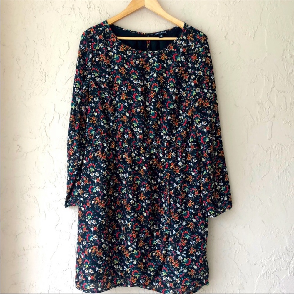 J CREW Fall Floral & Black Dress with Elastic Waist and Lined